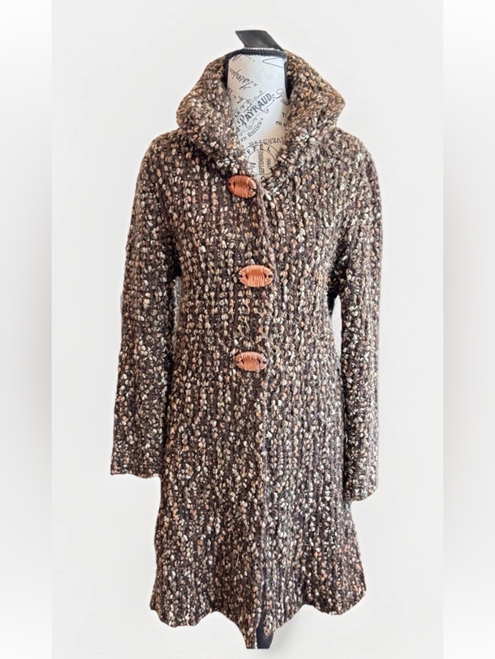 Anthropologie Curio Chunky Knit Snap Button Hooded Cardigan Sweater Coat Size PM - Picture 2 of 11